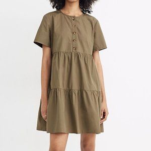 Madewell Button-Front Short-Sleeve Tiered Mini Dress NWWT